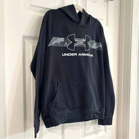 Under Armour Boys Faded Black Camo Hoodie Sweatshirt Youth Large Pocket Unisex - Picture 4 of 8